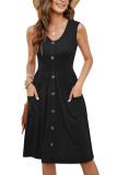 Sleeveless V-Neck Pocket Casual Dress