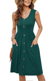 Sleeveless V-Neck Pocket Casual Dress