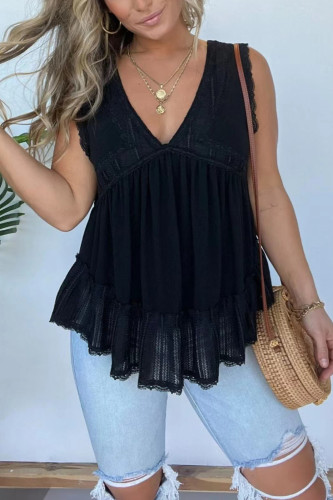 Summer Large Lace V-Neck Sleeveless Shirt