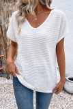 V-Neck Short Sleeved Hollow White T-Shirt