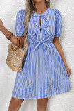 Round Neck Bow Tie Striped Short Sleeve Dress