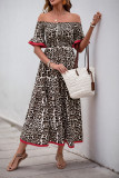 Lotus Leaf Sleeve Off Shoulder Leopard Print Dress