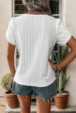Simple Lace Hollow V-Neck Short Sleeve Shirt