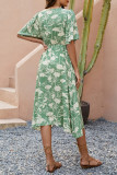 Bohemian Print V-Neck Short Sleeved Beach Dress