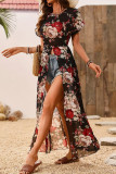 Printed High Slit Short Sleeved Long Shirt