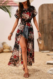 Printed High Slit Short Sleeved Long Shirt