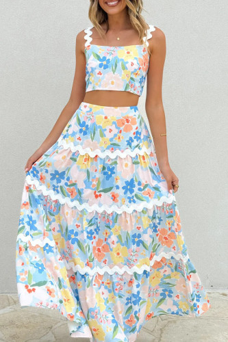 Lace Suspender Short Sleeved Skirt Two-Piece Set