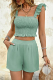 Lotus Leaf Edge Sleeveless Shirt Shorts Two-Piece Set