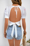 Bubble Sleeve Heart-Shaped Square Neck Shirt