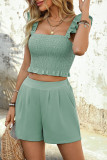 Lotus Leaf Edge Sleeveless Shirt Shorts Two-Piece Set