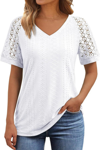 Casual Loose V-Neck Hollow Short Sleeved Shirt