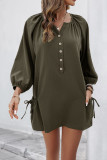 Loose Elastic Long Sleeved Pocket Solid Color Dress
