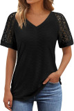 Casual Loose V-Neck Hollow Short Sleeved Shirt