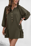 Loose Elastic Long Sleeved Pocket Solid Color Dress