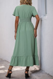 V-Neck Short Sleeved High Waisted Dress