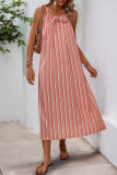 Summer Bow Striped Loose Sleeveless Dress