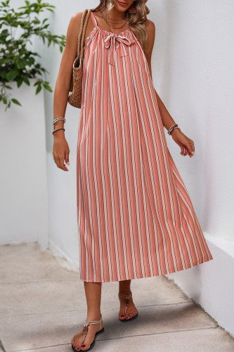 Summer Bow Striped Loose Sleeveless Dress