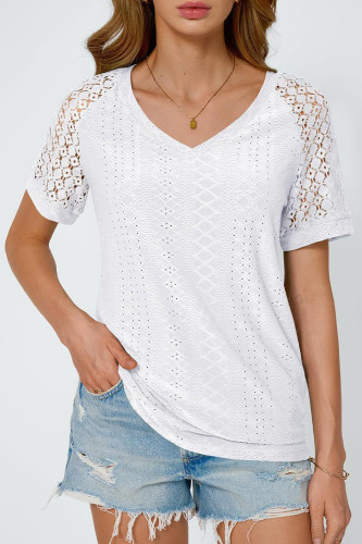 Casual Loose V-Neck Hollow Short Sleeved Shirt