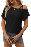 Solid Color Single Shoulder Short Sleeved T-Shirt