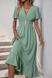 V-Neck Short Sleeved High Waisted Dress