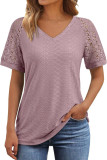 Casual Loose V-Neck Hollow Short Sleeved Shirt
