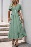V-Neck Short Sleeved High Waisted Dress