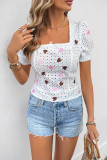 Bubble Sleeve Heart-Shaped Square Neck Shirt