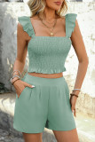 Lotus Leaf Edge Sleeveless Shirt Shorts Two-Piece Set