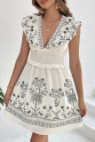 Lotus Leaf Edge V-Neck Printed Dress