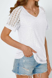 Casual Loose V-Neck Hollow Short Sleeved Shirt