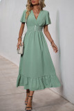 V-Neck Short Sleeved High Waisted Dress