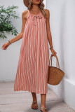 Summer Bow Striped Loose Sleeveless Dress