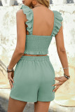 Lotus Leaf Edge Sleeveless Shirt Shorts Two-Piece Set