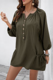 Loose Elastic Long Sleeved Pocket Solid Color Dress