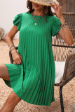 Solid Color Pleated Ruffled Short Sleeved Dress