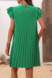 Solid Color Pleated Ruffled Short Sleeved Dress