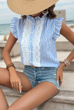 Striped Lace Lotus Leaf Short Sleeved Shirt