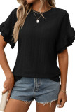 Solid Color Round Neck Ruffle Short Sleeved T-Shirt