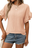 Solid Color Round Neck Ruffle Short Sleeved T-Shirt