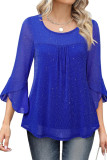 Seven Quarter Flared Sleeve Round Neck Mesh Shirt