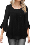 Seven Quarter Flared Sleeve Round Neck Mesh Shirt