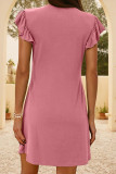 Flying Short Sleeve V-Neck Pleated Dress