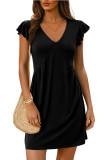 Flying Short Sleeve V-Neck Pleated Dress