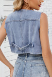 Casual Sleeveless V-Neck Denim Vest
