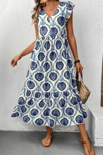 French Holiday Style Loose V-Neck Dress