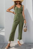Solid Color V-Neck Sleeveless Jumpsuit