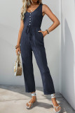 Solid Color V-Neck Sleeveless Jumpsuit