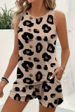 Leopard Sleeveless T-Shirt Shorts Two-Piece Set