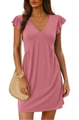 Flying Short Sleeve V-Neck Pleated Dress