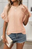 Solid Color Round Neck Ruffle Short Sleeved T-Shirt